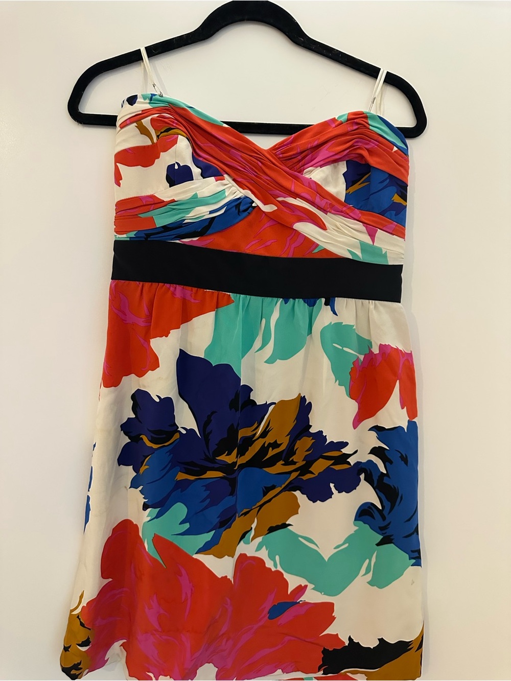 Tibi Strapless Floral Dress in Red, Blue, Cream & Black